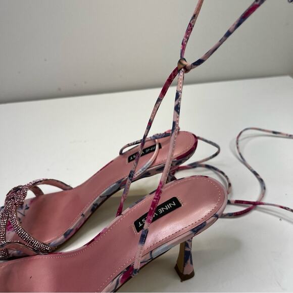 Nine West Raqchel Embellished Lace Up heels pink mystic garden print - 10 - Picture 8 of 13